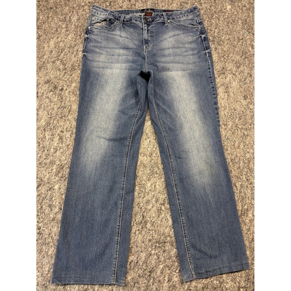 Earl Jean Slim Boot Women 16 Blue Denim Embellished Rhinestone Embroidered Jeans